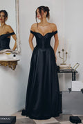 Off-Shoulder Satin Ball Gown with Sweetheart Bodice and Flowing Skirt-0