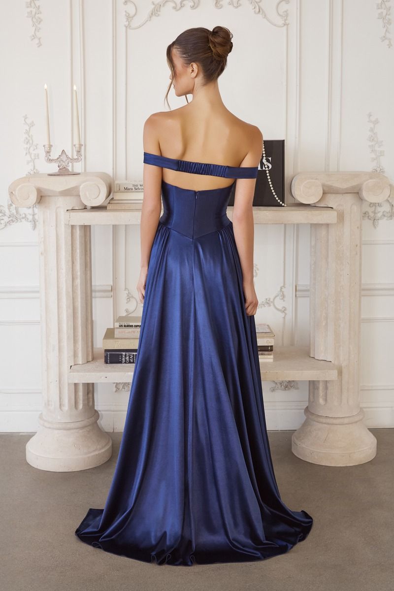 Off-Shoulder Satin Ball Gown with Sweetheart Bodice and Flowing Skirt-1
