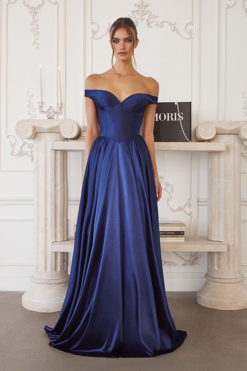 Off-Shoulder Satin Ball Gown with Sweetheart Bodice and Flowing Skirt-4