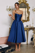 Strapless Mikado Midi Dress with Sculpted Bodice and Voluminous Skirt-0