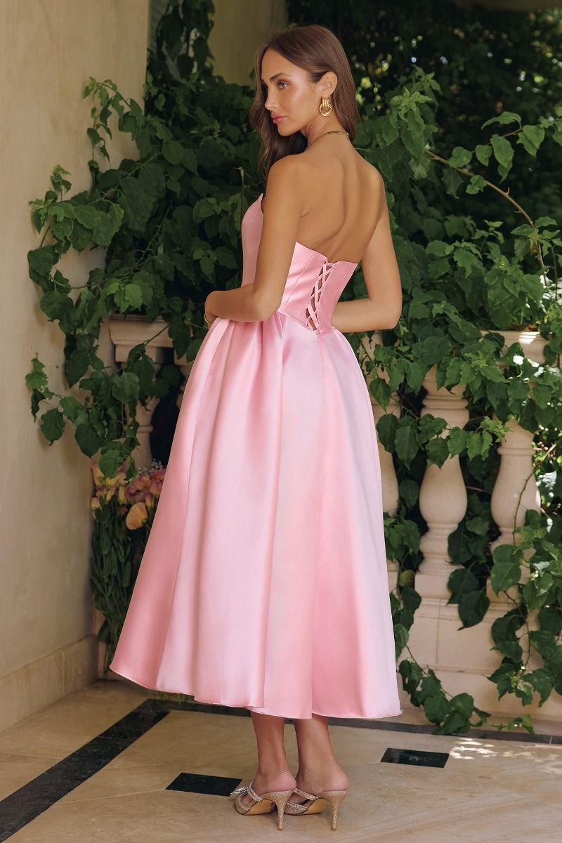 Strapless Mikado Midi Dress with Sculpted Bodice and Voluminous Skirt-3