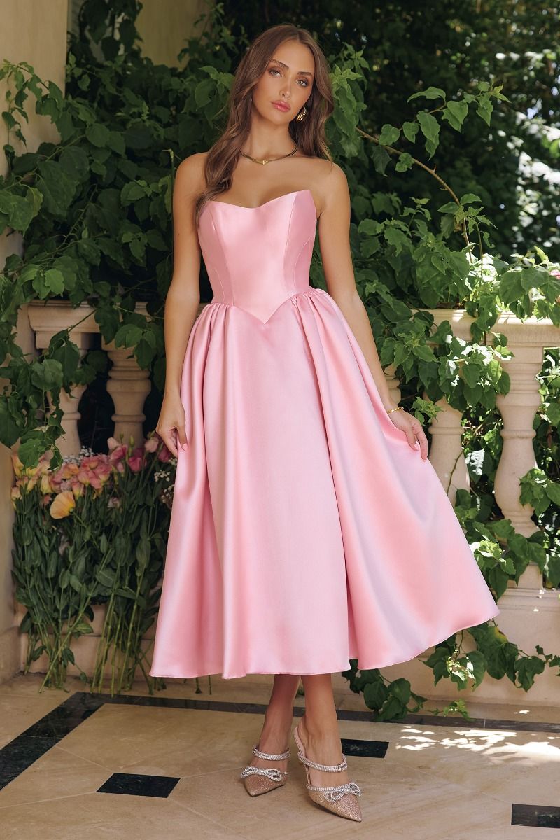 Strapless Mikado Midi Dress with Sculpted Bodice and Voluminous Skirt-2