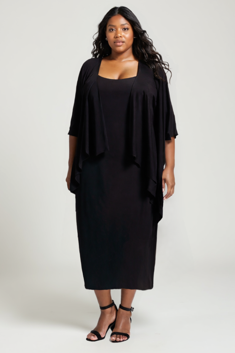 Plus Size Midi Sheath Dress with Draped Overlay Jacket-0