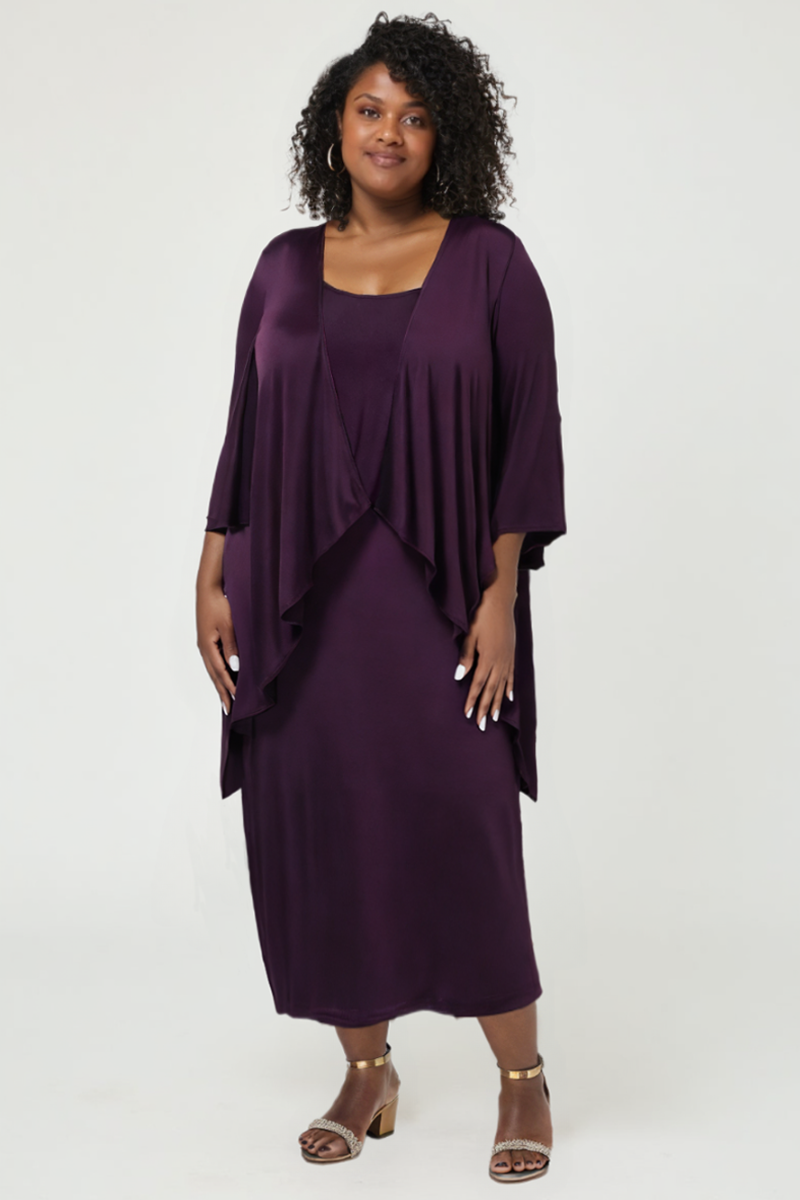 Plus Size Midi Sheath Dress with Draped Overlay Jacket-2