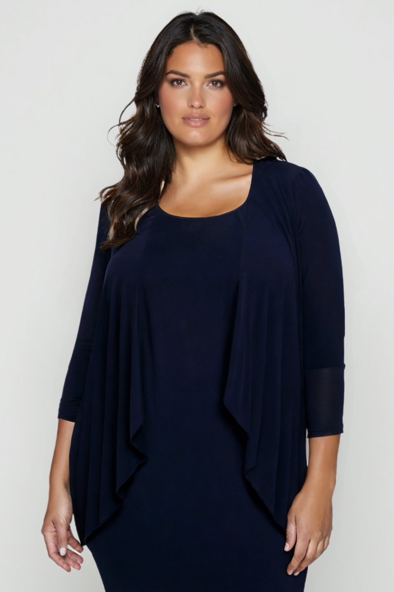 Plus Size Midi Sheath Dress with Draped Overlay Jacket-4