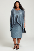 Plus Size Sequin Sheath Dress with Chiffon Overlay Jacket-0