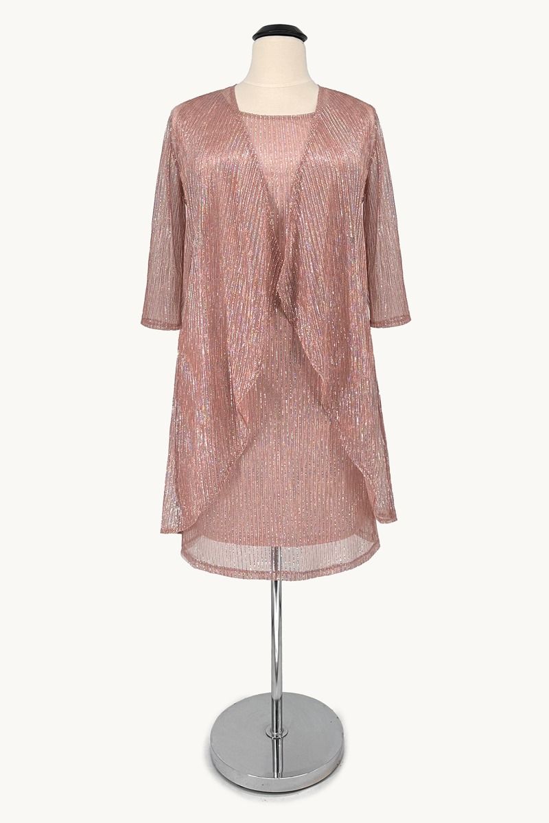 Plus Size Sequin Sheath Dress with Chiffon Overlay Jacket-3