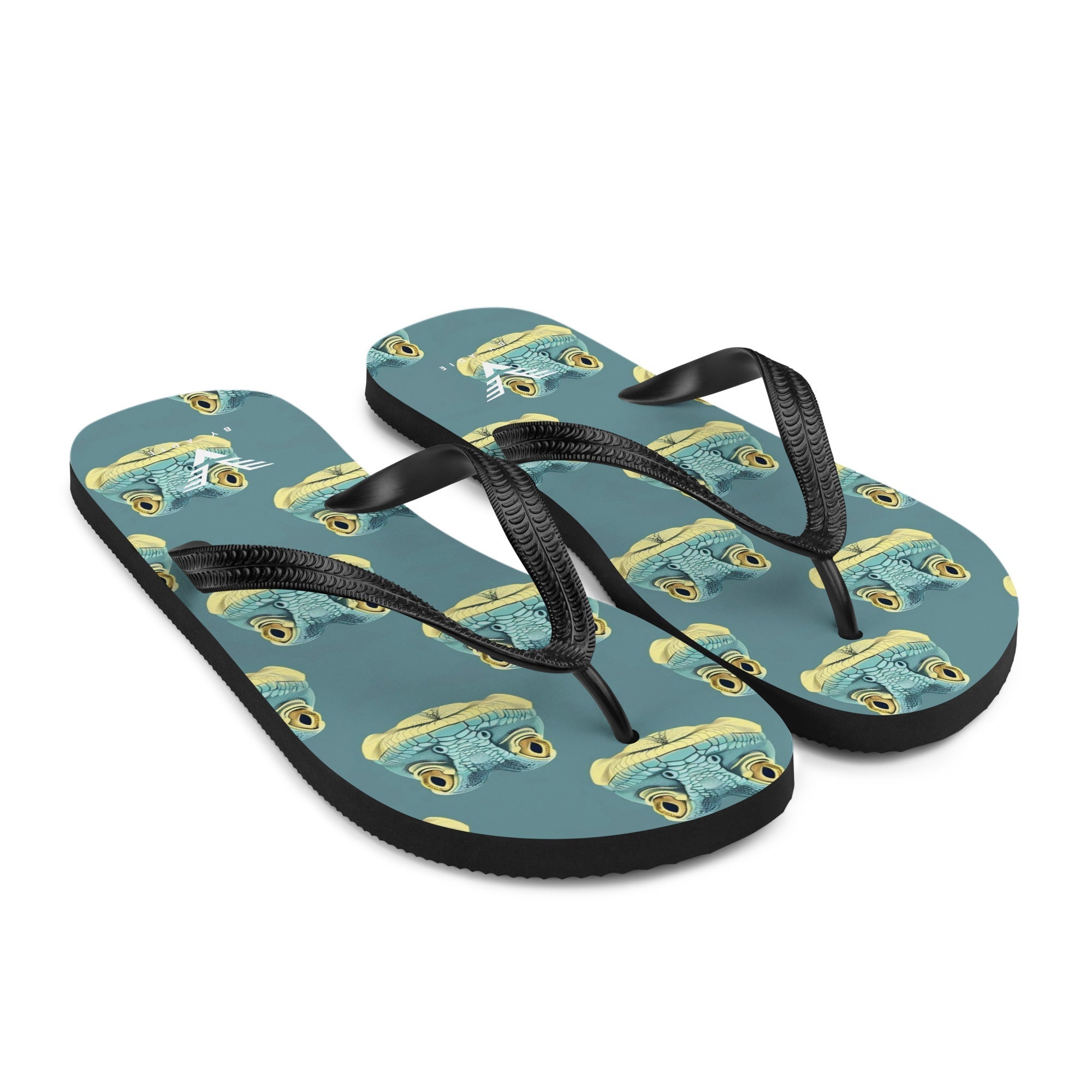 Tropical Frog Print Flip Flops