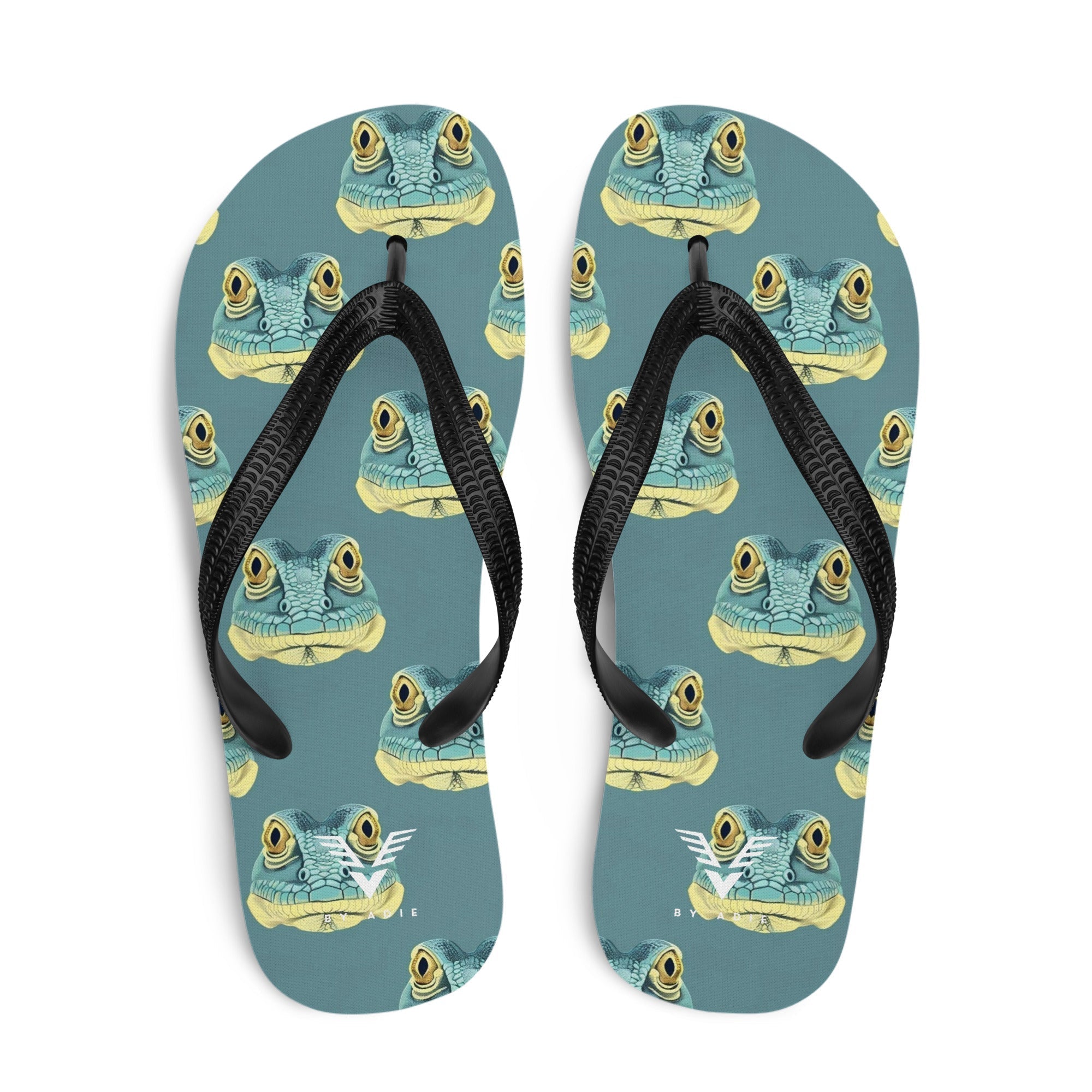 Tropical Frog Print Flip Flops