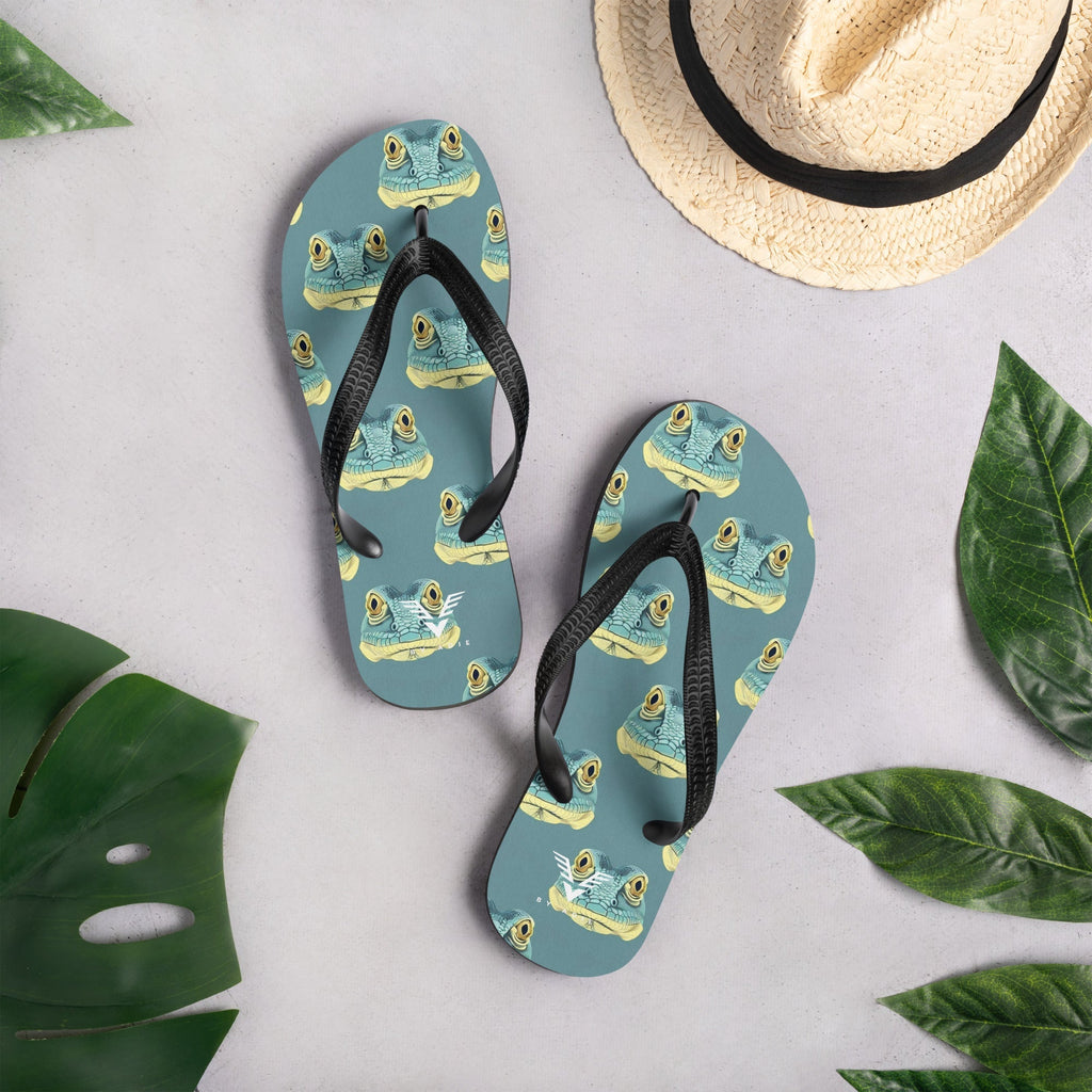 Tropical Frog Print Flip Flops