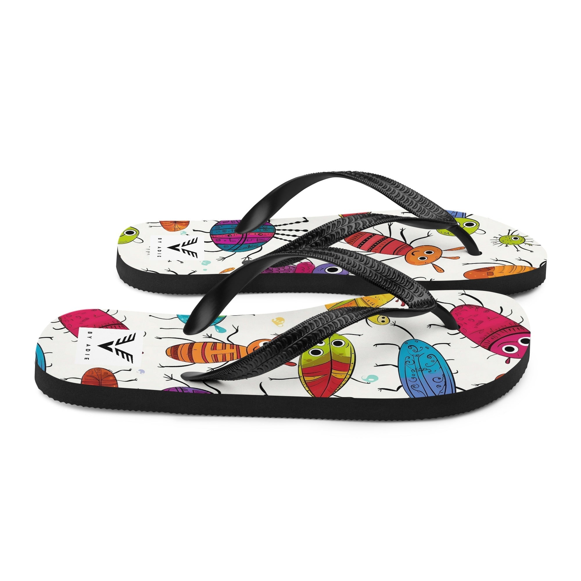 Whimsical Bug Parade Flip Flops