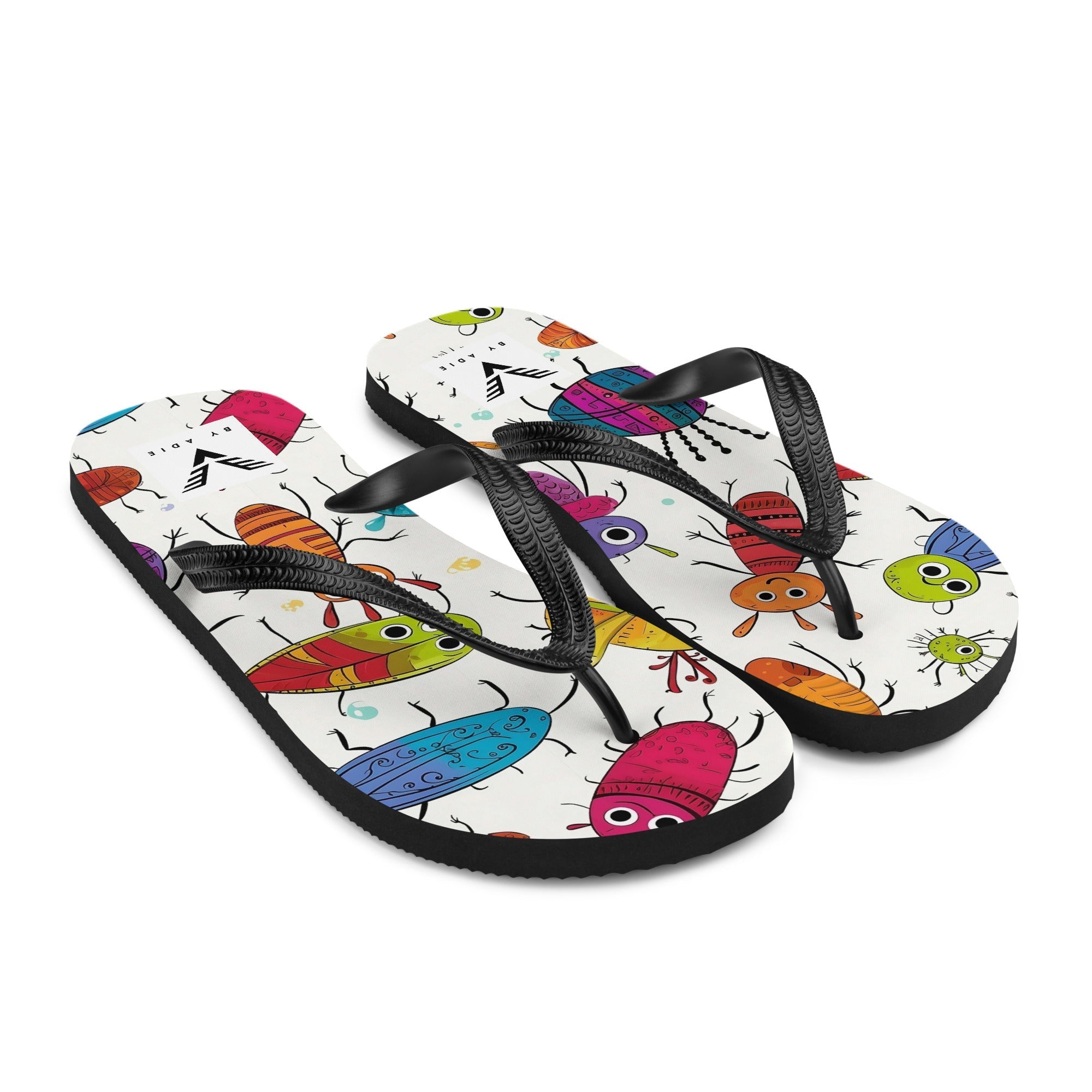 Whimsical Bug Parade Flip Flops
