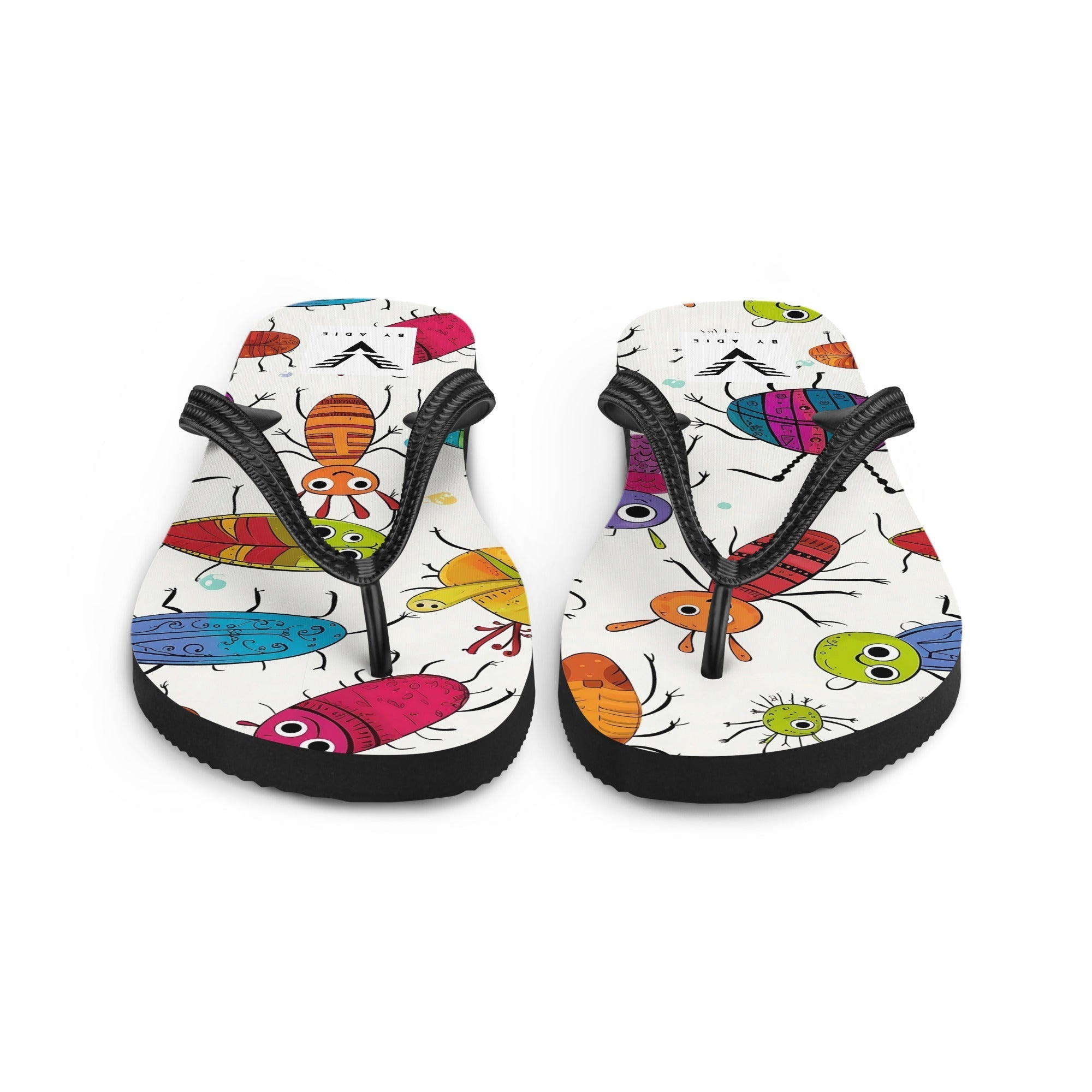 Whimsical Bug Parade Flip Flops