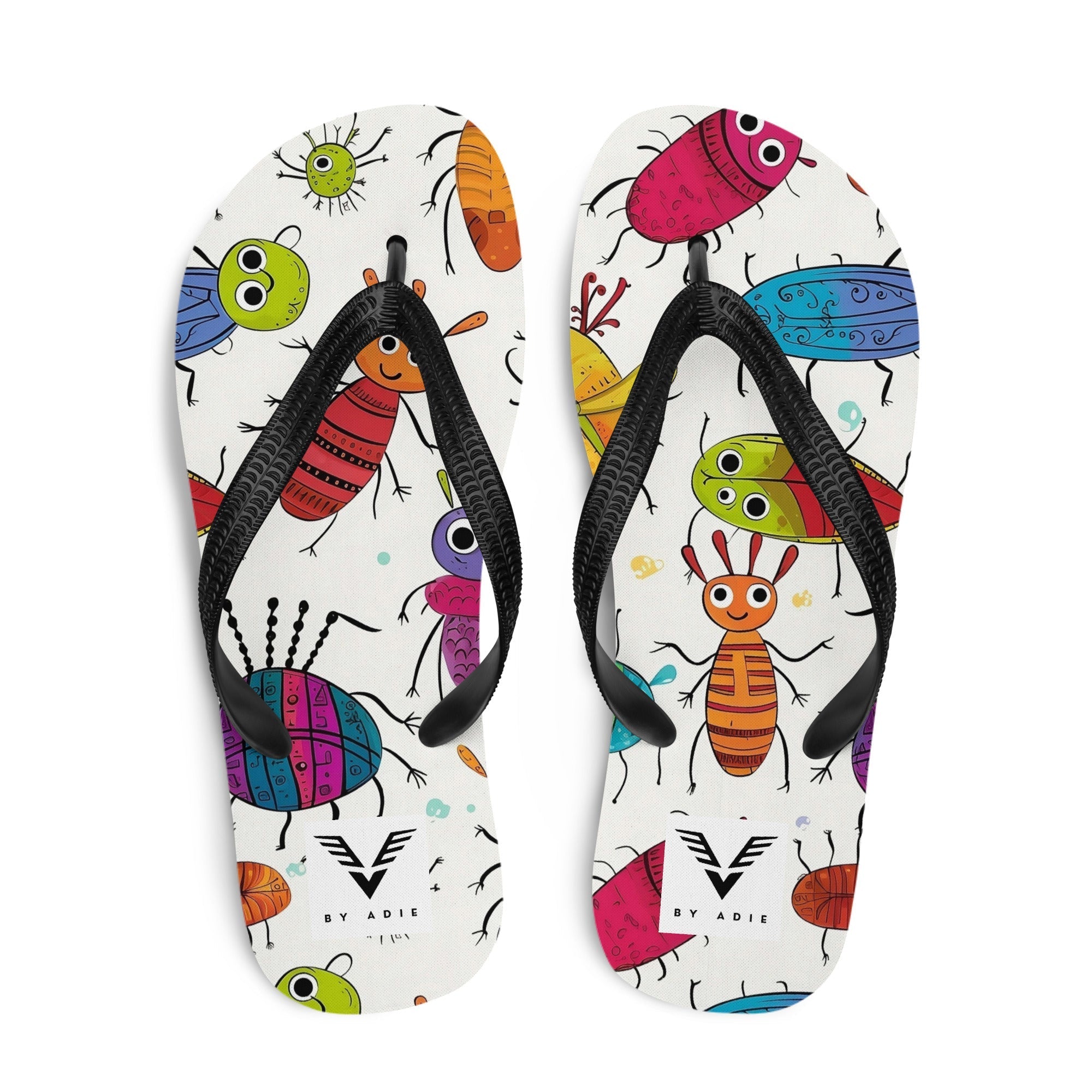 Whimsical Bug Parade Flip Flops
