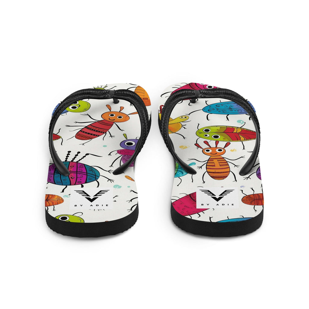 Whimsical Bug Parade Flip Flops