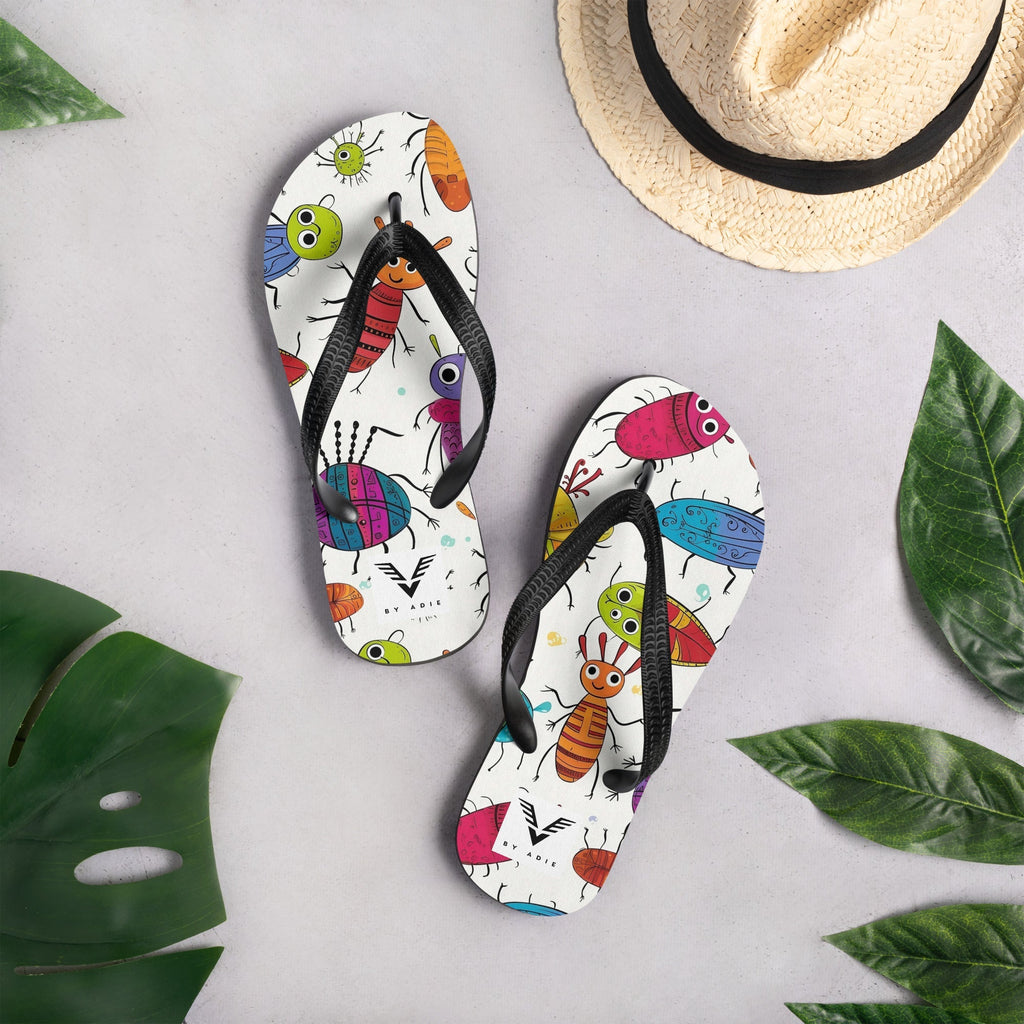 Whimsical Bug Parade Flip Flops