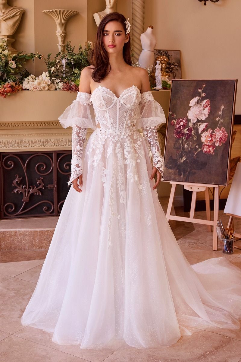 Floral Appliqued Strapless Wedding Ball Gown-1