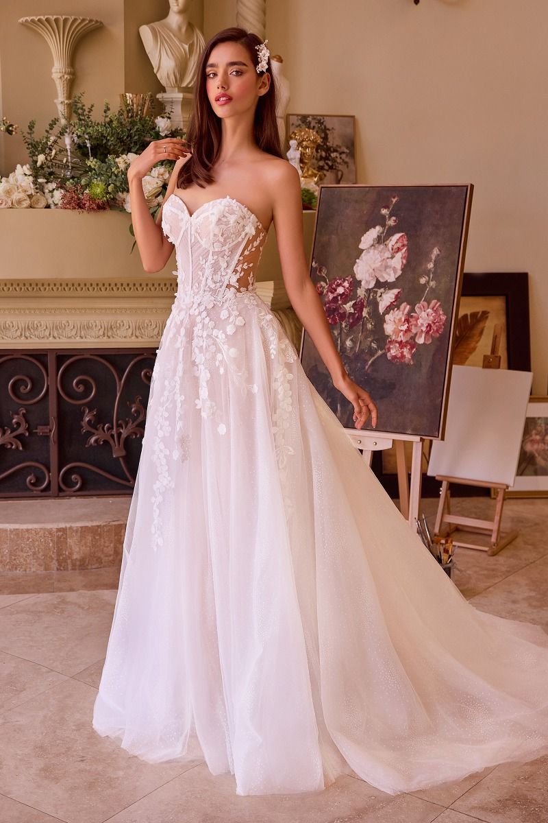 Floral Appliqued Strapless Wedding Ball Gown-3