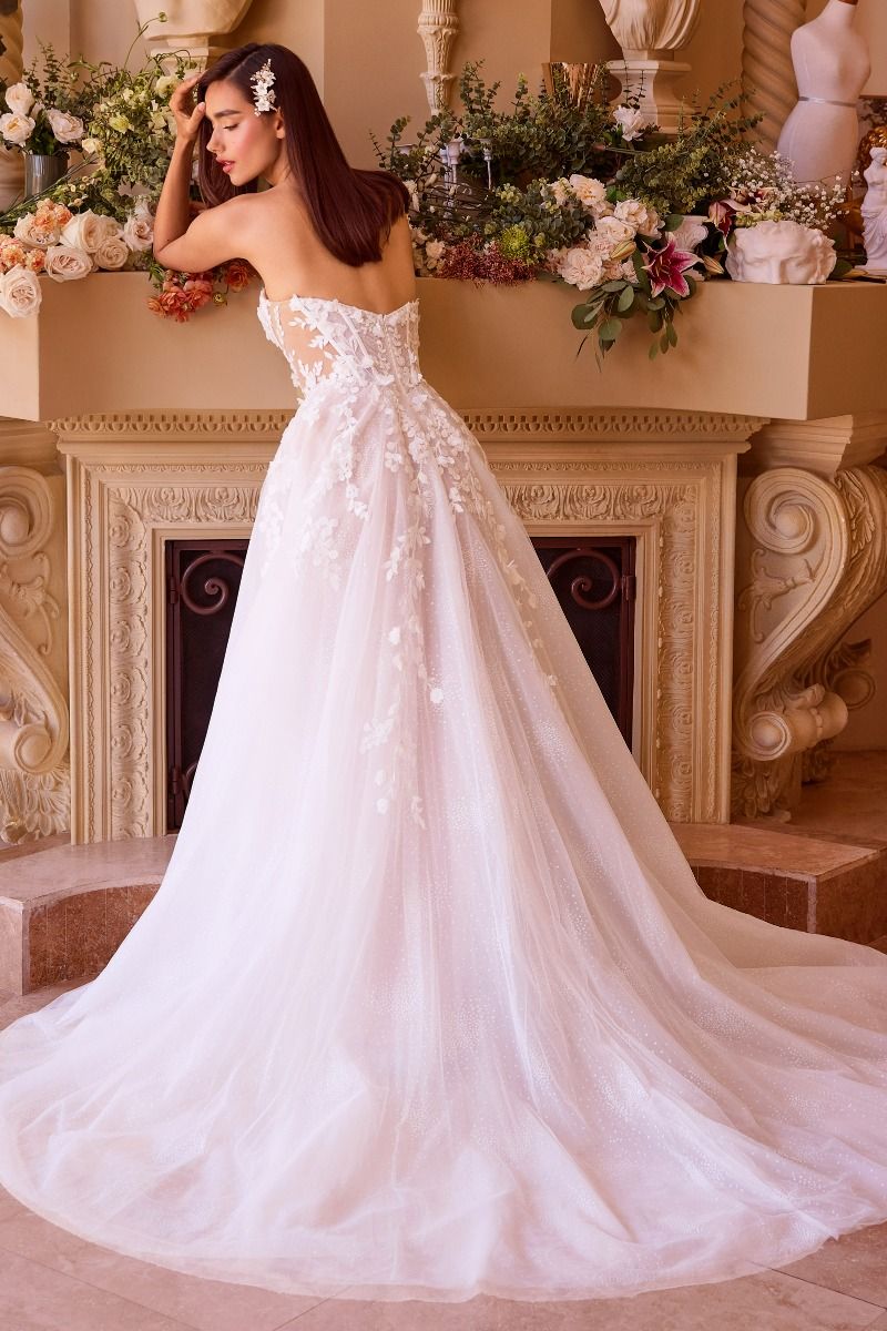 Floral Appliqued Strapless Wedding Ball Gown-4