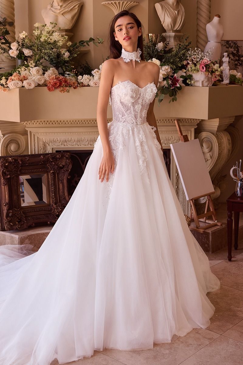 Strapless Lace & Tulle Wedding Ball Gown-1