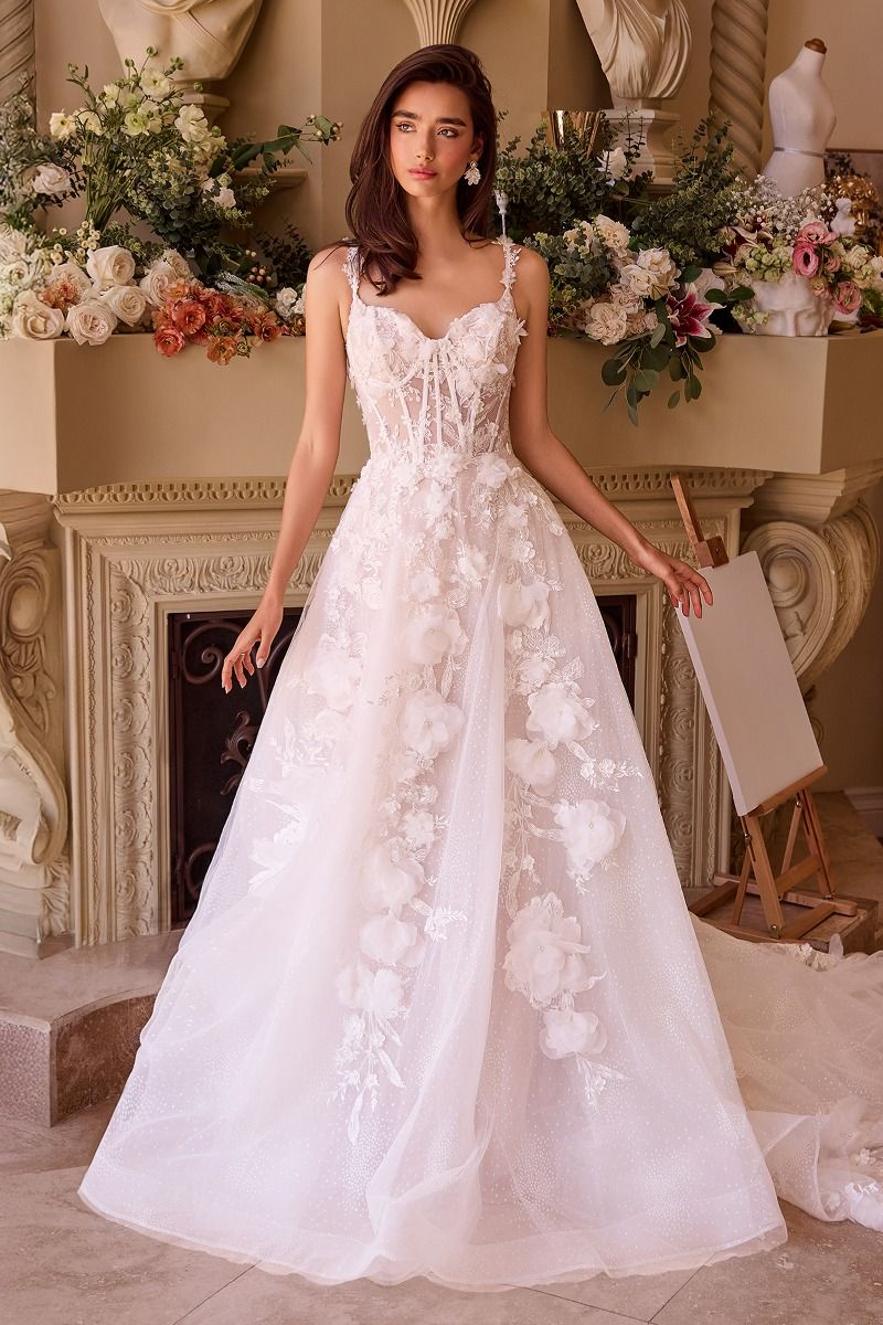 Intricate Floral Applique A-Line Tulle Wedding Dress-2
