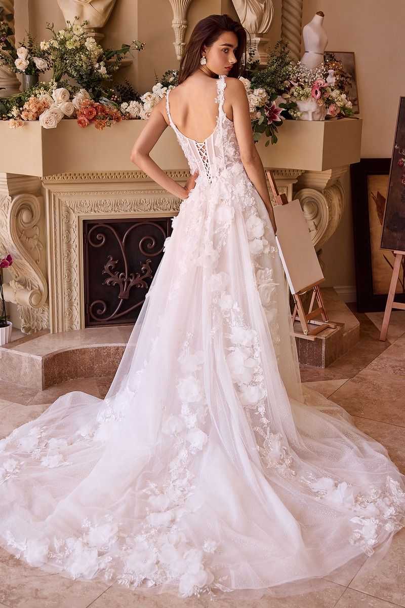 Intricate Floral Applique A-Line Tulle Wedding Dress-4