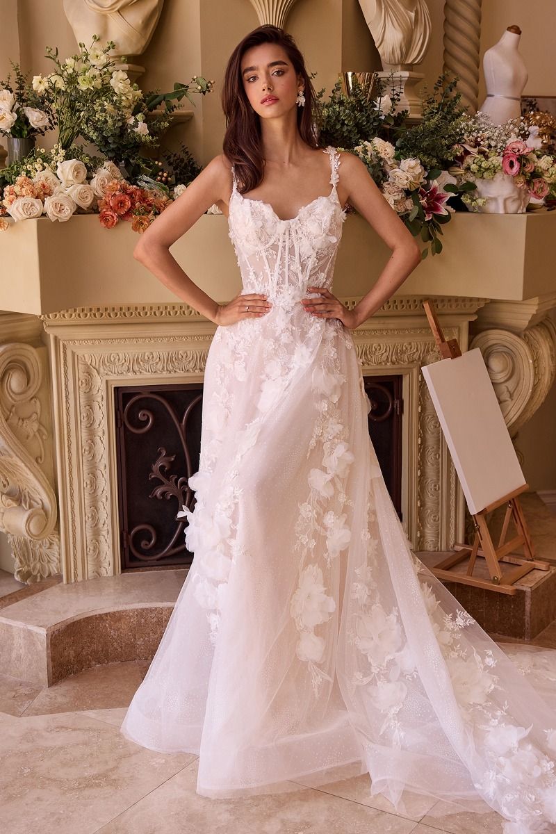 Intricate Floral Applique A-Line Tulle Wedding Dress-1