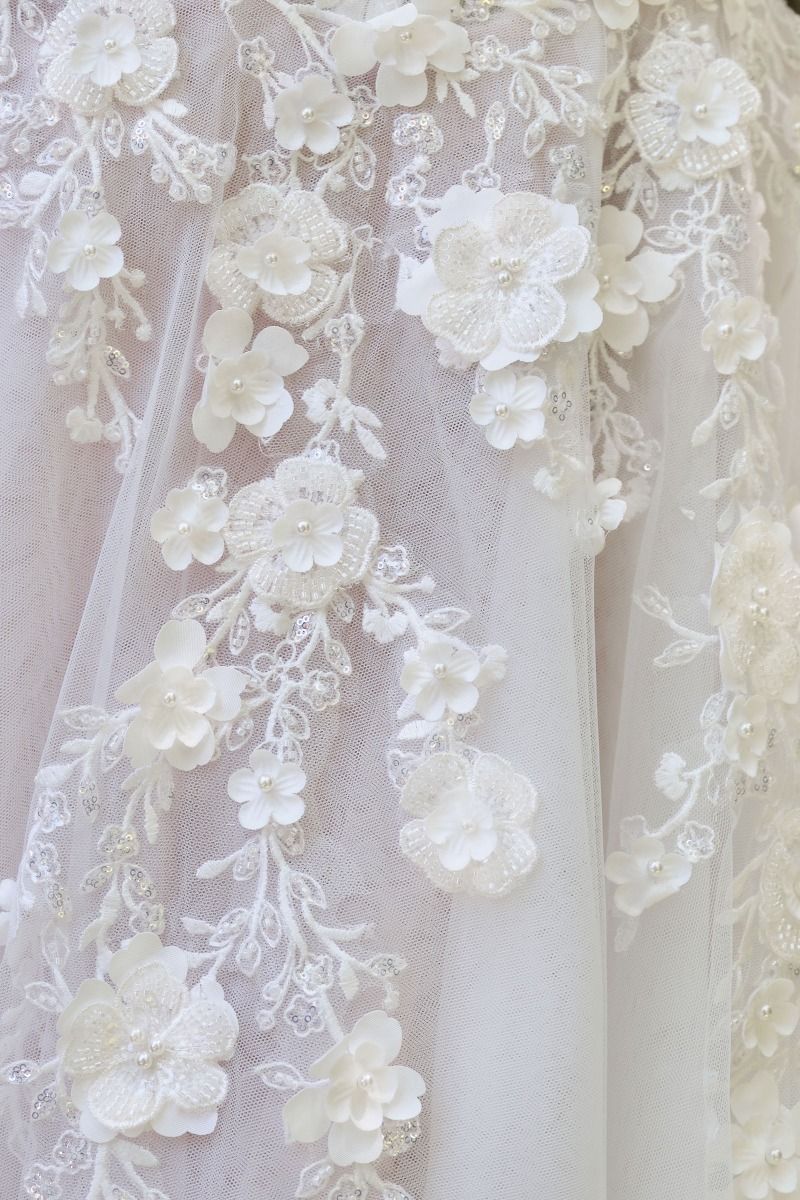 A-line wedding gown plunging illusion neckline and delicate floral straps corset bodice-3