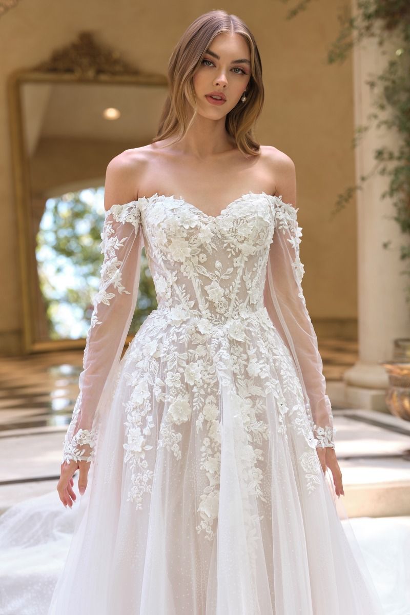 Off-The-Shoulder Neckline with Sheer Illusion Sleeves and A Corseted Bodice.-3