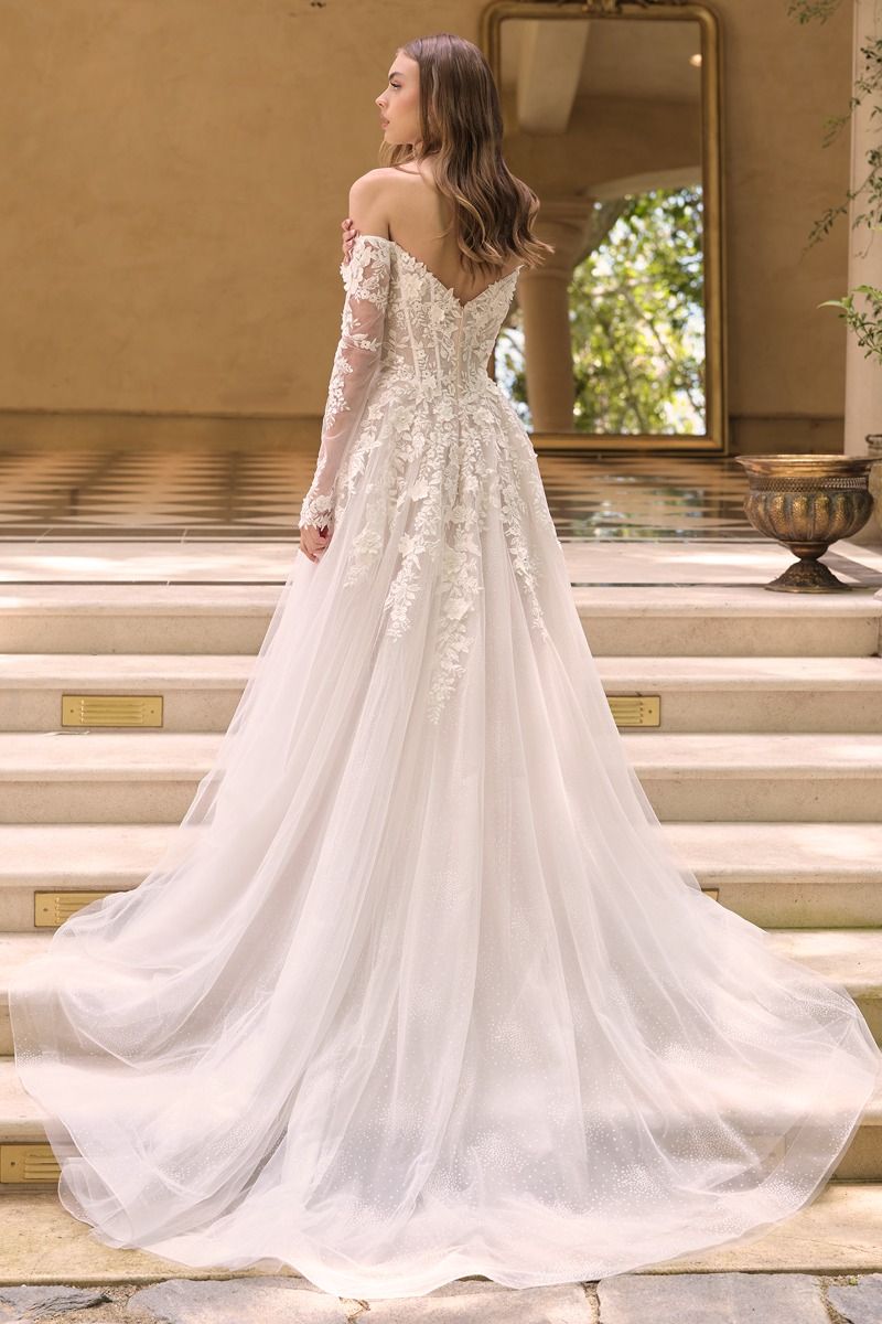 Off-The-Shoulder Neckline with Sheer Illusion Sleeves and A Corseted Bodice.-4