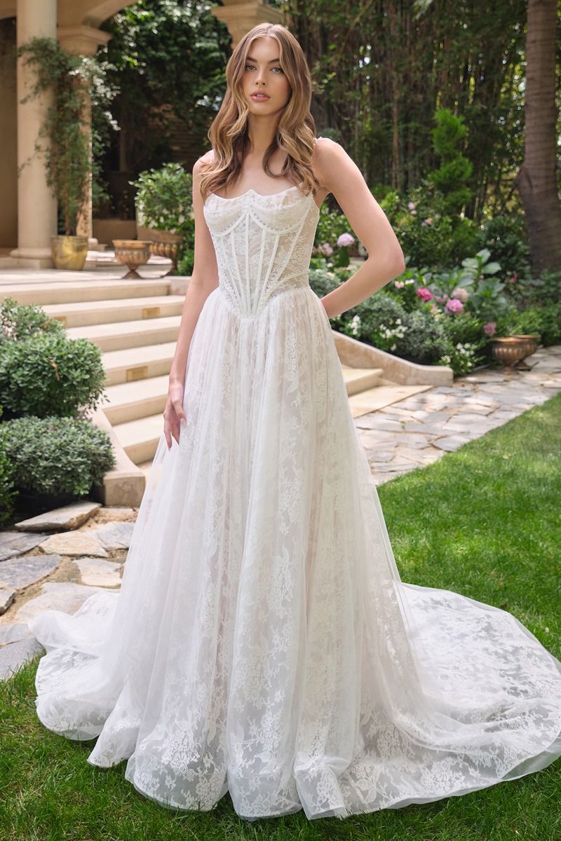 Tulle And Floral Strapless Wedding Ball Gown-4