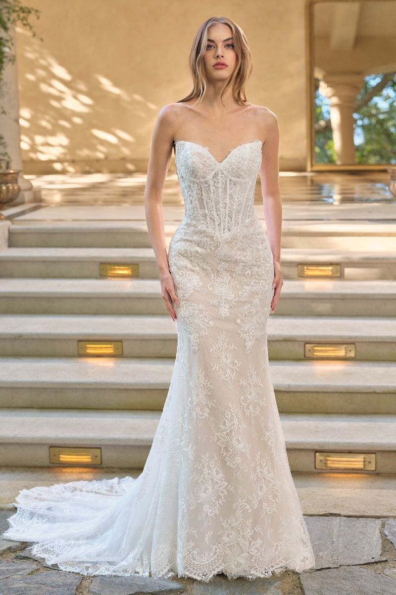 Sequined Lace Fit-and-Flare Bridal Gown with Detachable Bolero-1