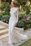 Sequined Lace Fit-and-Flare Bridal Gown with Detachable Bolero-0