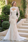 Sequined Lace Fit-and-Flare Bridal Gown with Detachable Bolero-0