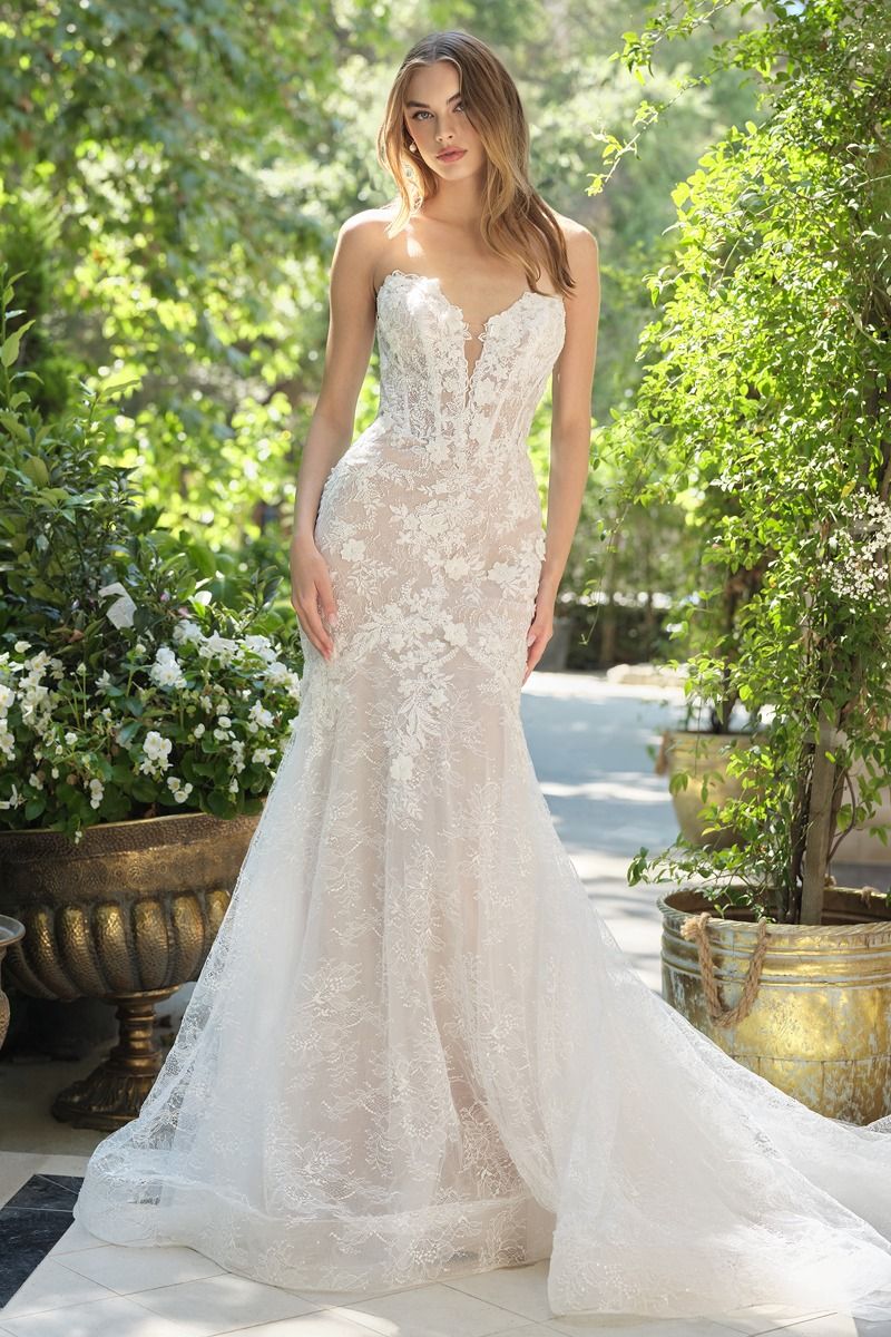 Fitted Mermaid Gown A Strapless Neckline And Embellished Lace Bodice-0