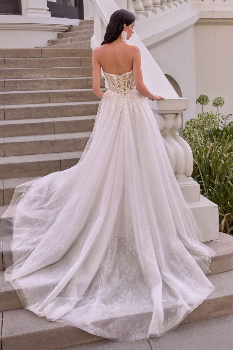 Leaf Motif Layered Tulle Wedding Ball Gown-4
