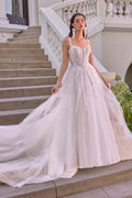 Leaf Motif Layered Tulle Wedding Ball Gown-0