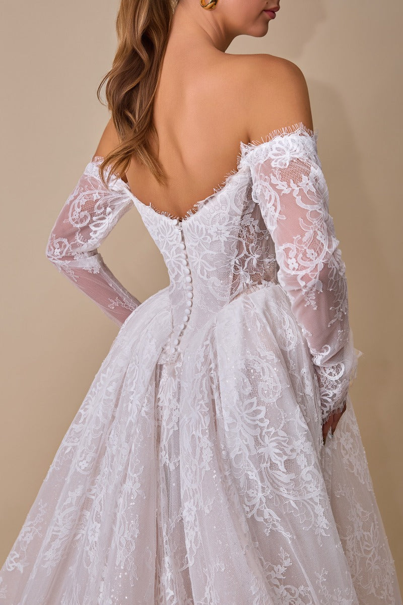 Lace Wedding Ball Gown With Long Sleeves-2