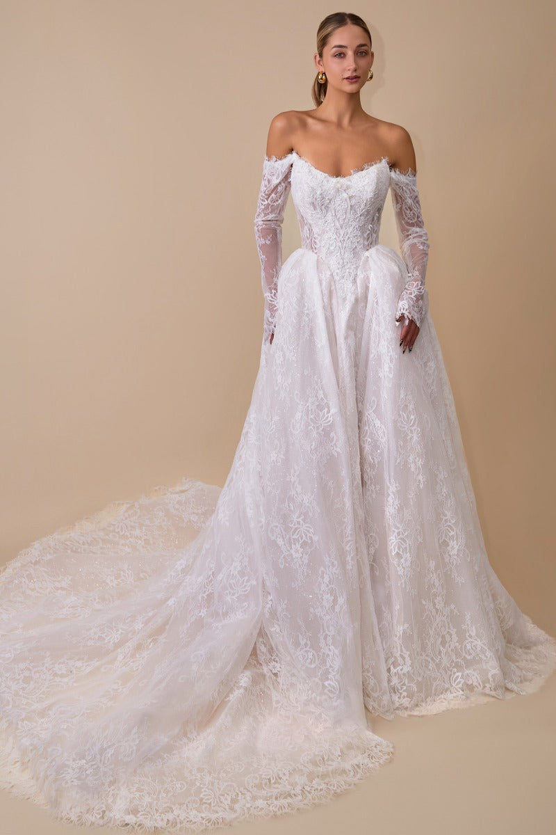Lace Wedding Ball Gown With Long Sleeves-0