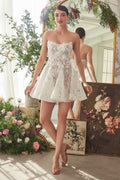 Bridal Mini A-Line Dress With Floral Applique-0
