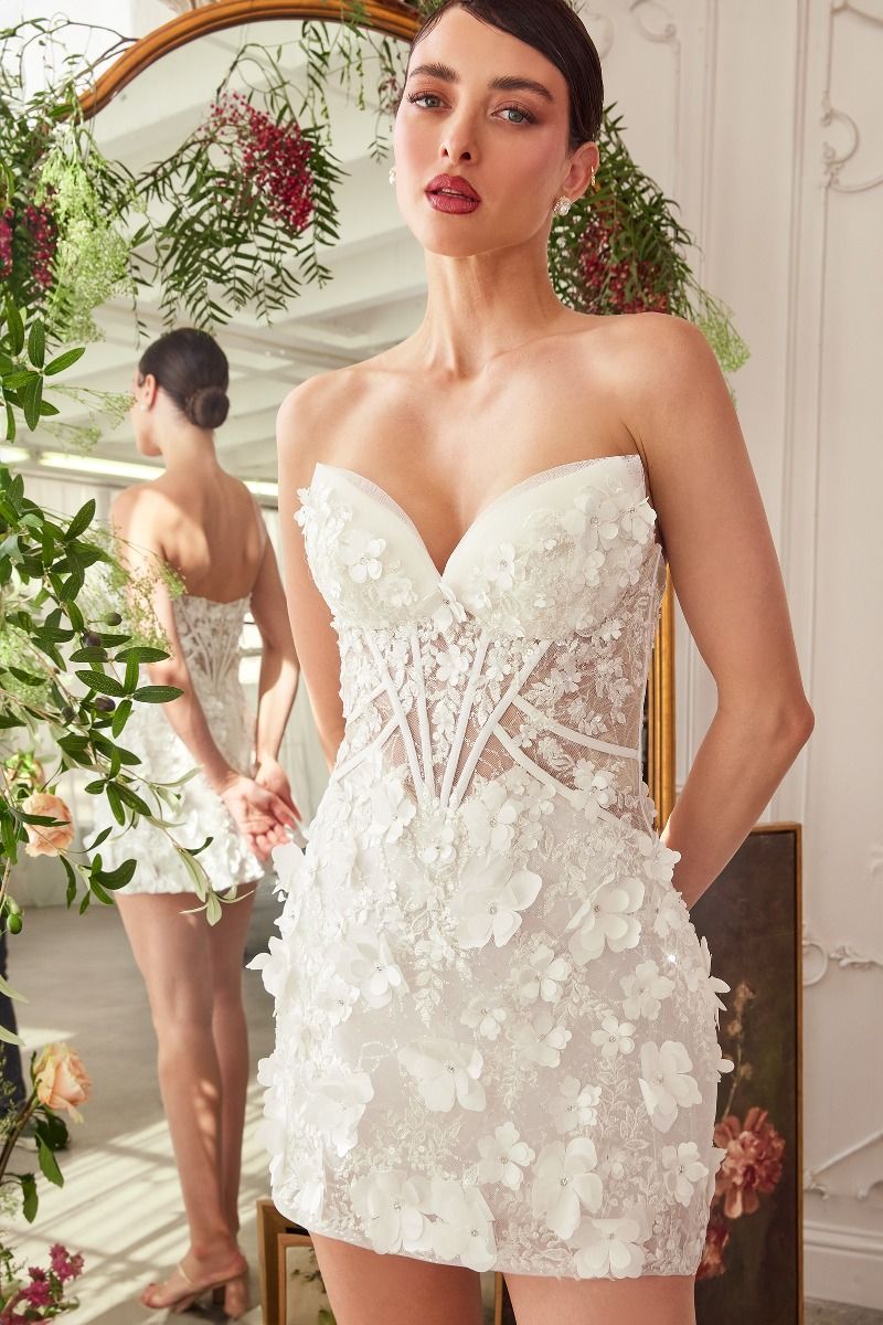 Deep Sweetheart Strapless Midi Short Bridal Dress-2