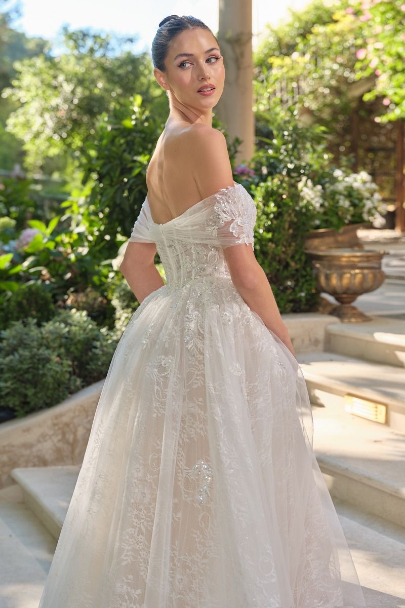 Wedding Ball Gown Illusion Bodice Adorned With Cascading Floral Appliqué-2