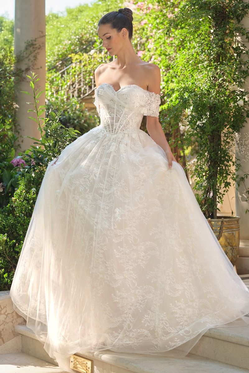 Wedding Ball Gown Illusion Bodice Adorned With Cascading Floral Appliqué-3