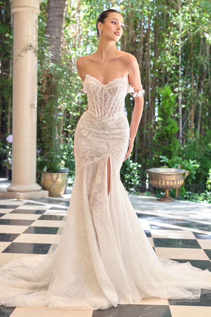 Fitted Gown an Illusion Corset Bodice and Dimensional Floral Lace-0