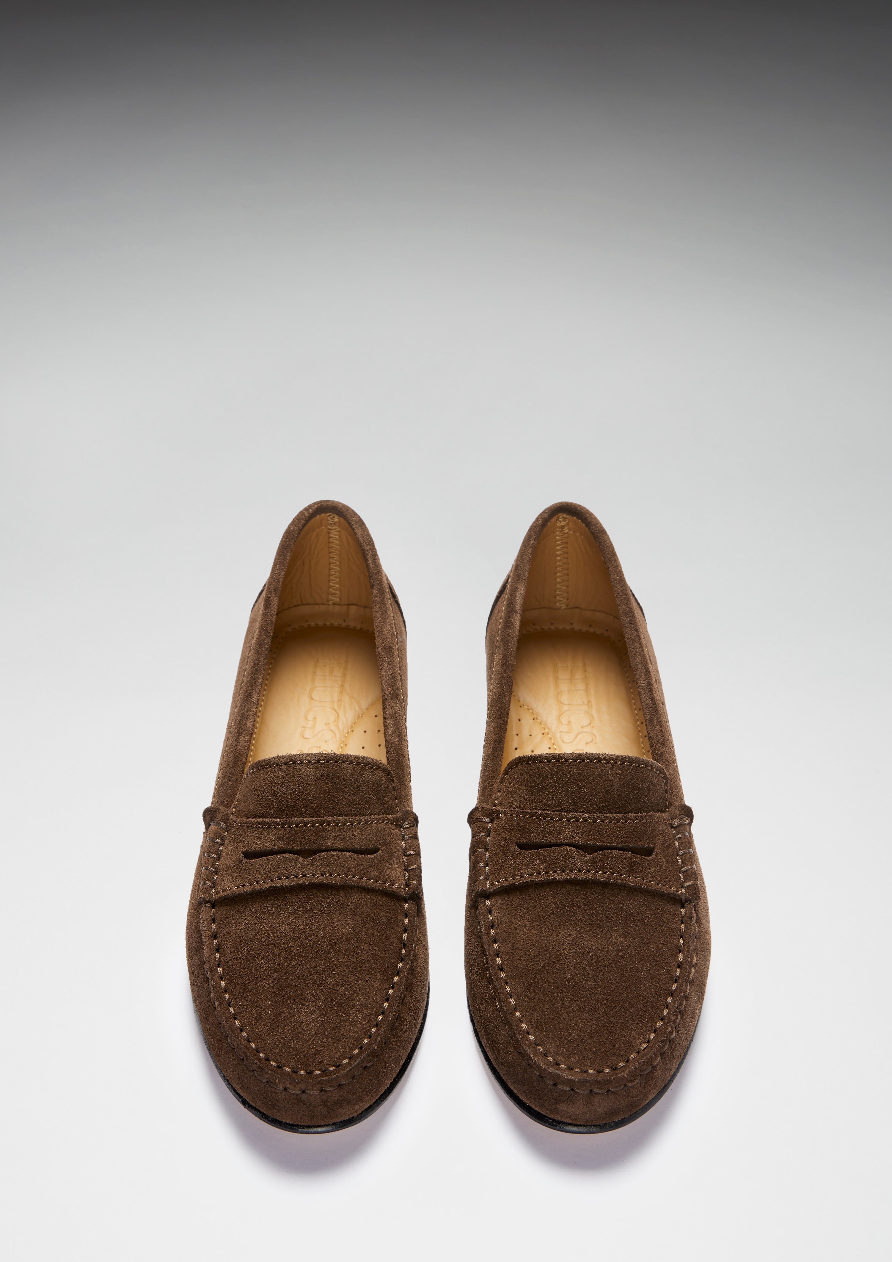 Women's Penny Loafers Leather Sole, brown suede-2