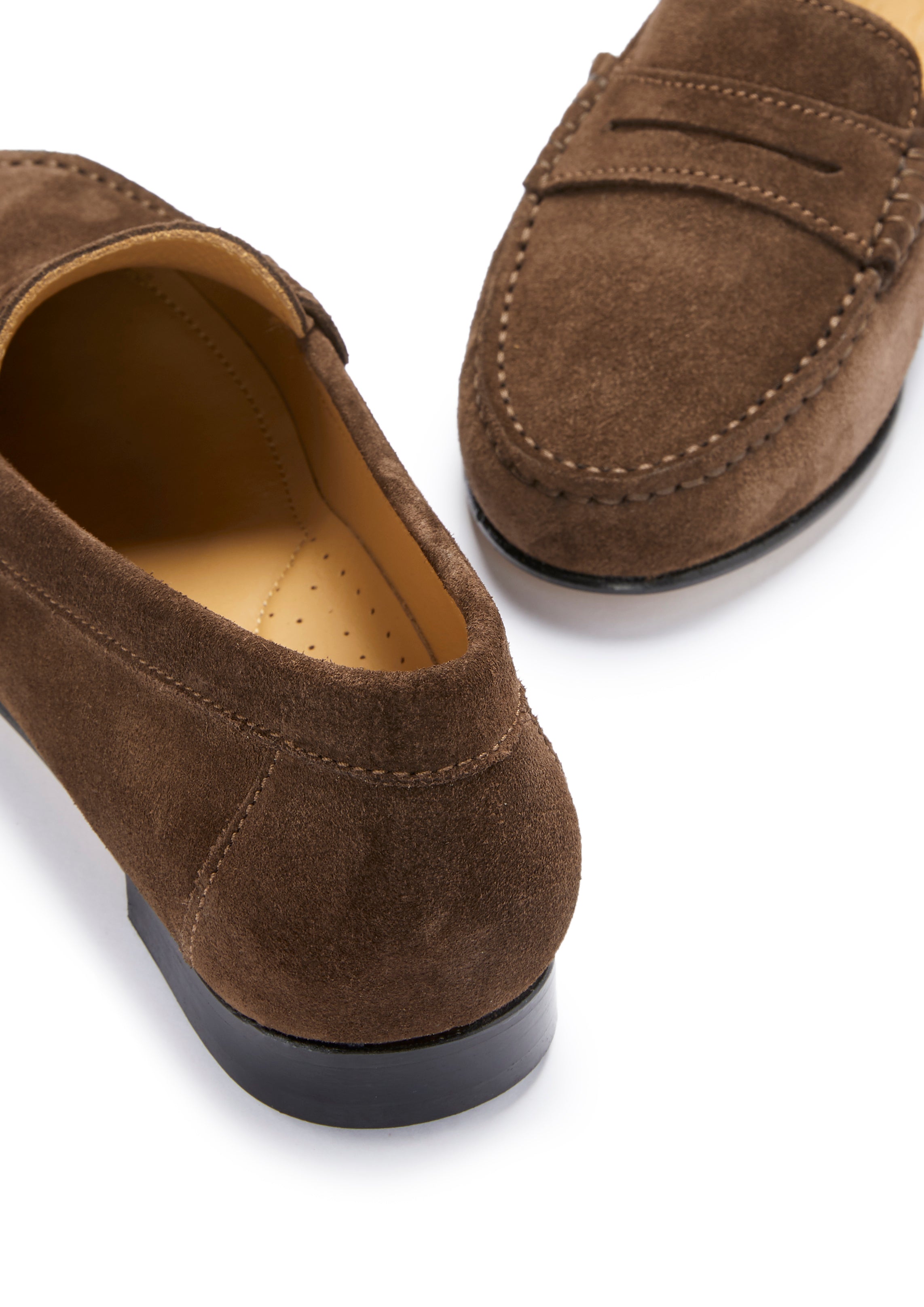Women's Penny Loafers Leather Sole, brown suede-3