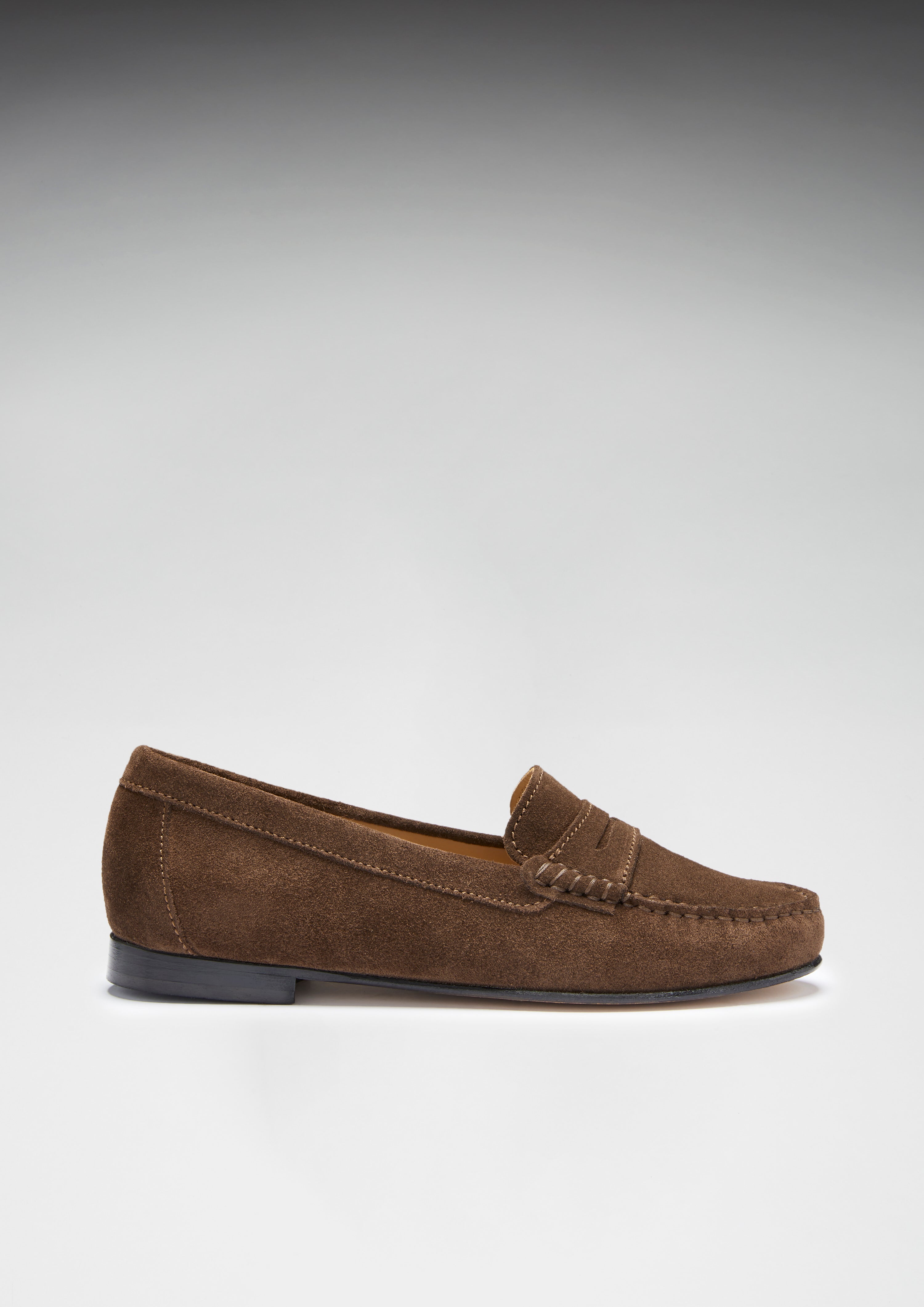 Women's Penny Loafers Leather Sole, brown suede-4