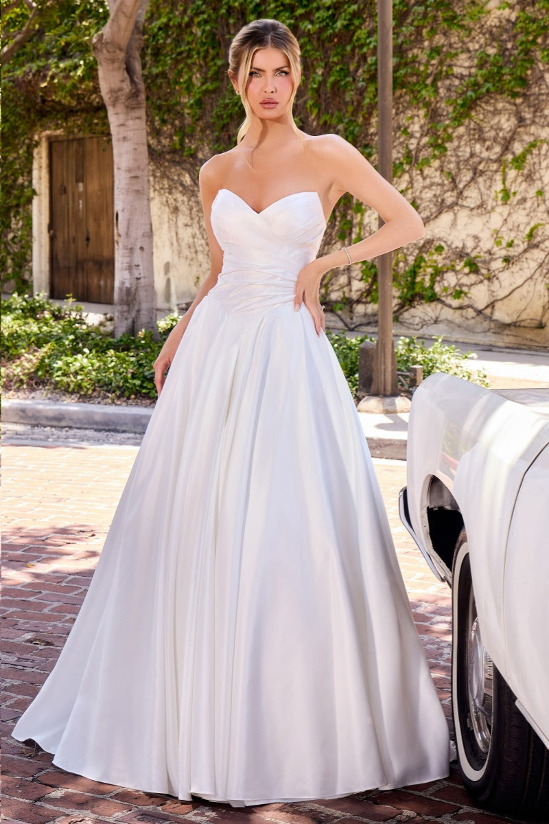 Strapless Satin A-Line Wedding Dress-0