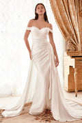 Draped Off The Shoulder Bridal Gown With Overskirt-0