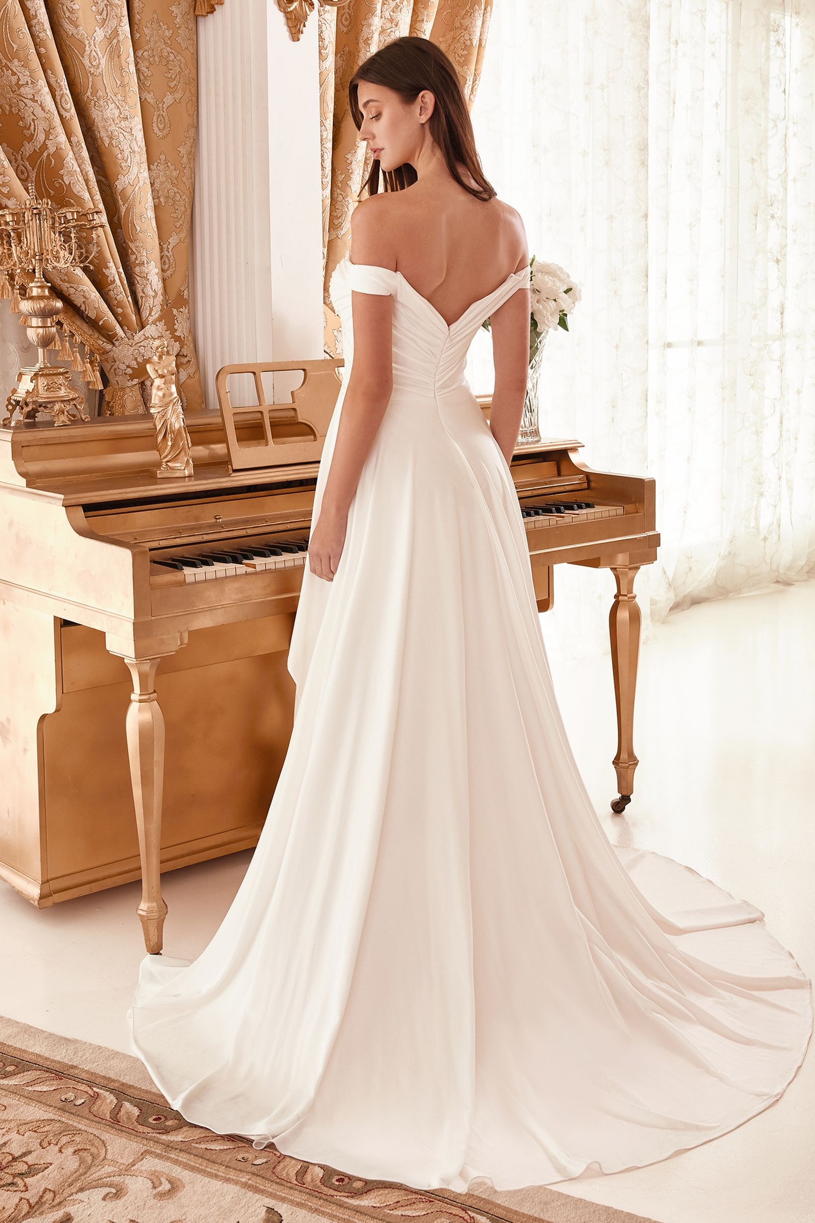 Draped Off The Shoulder Bridal Gown With Overskirt-3